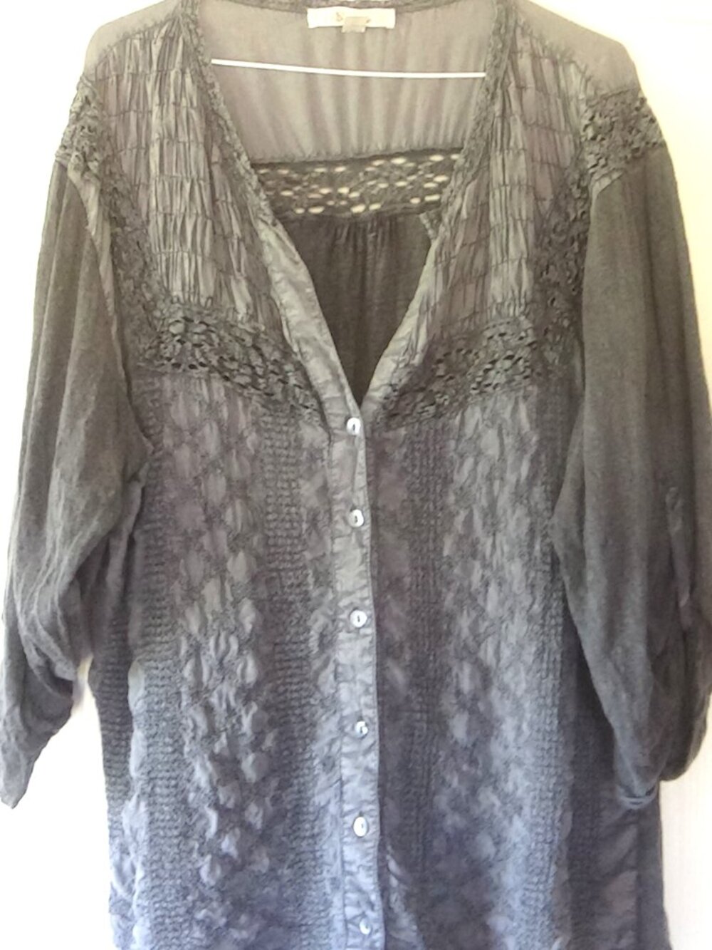 Gray Solitaire Embroidered & Crochet Lace Blouse